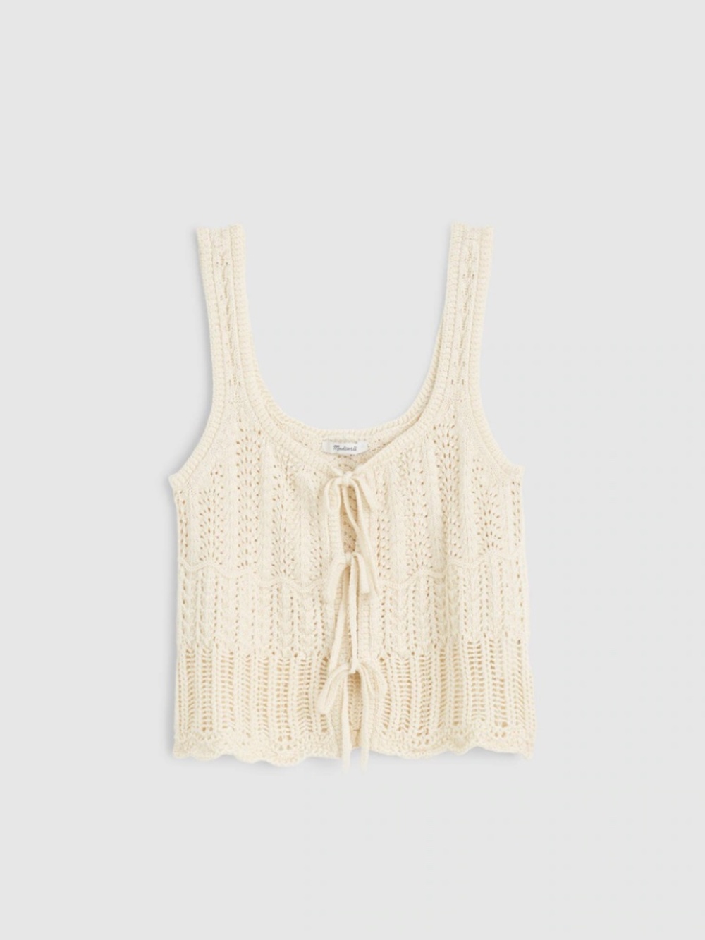 Madewell Pointelle-Stitch Tie-Front Sweater Tank in 100% Cotton In Vintage Ivory